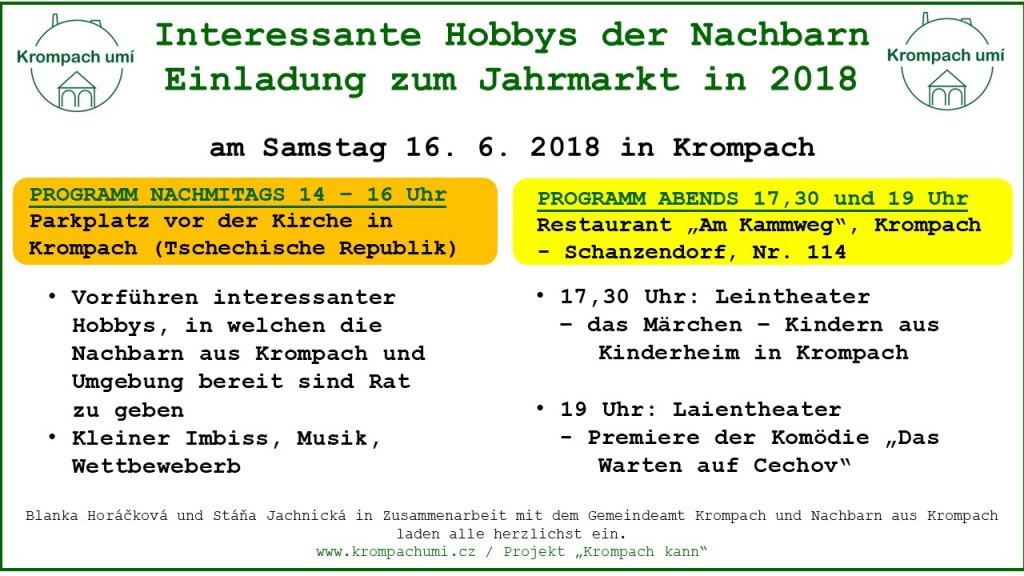 Einladung zum Jahrmakrt in Krompach 2018